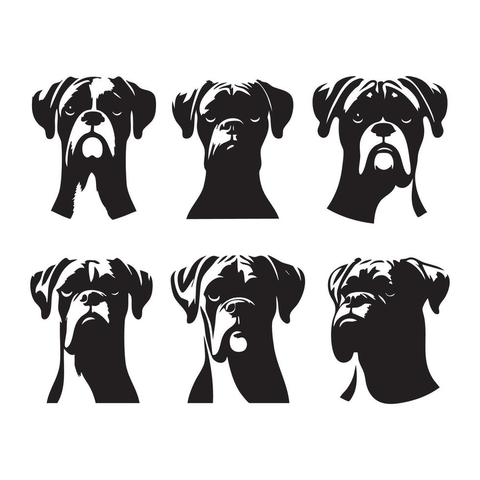 Monochrome silhouette of a boxer dog with a white backdrop vector
