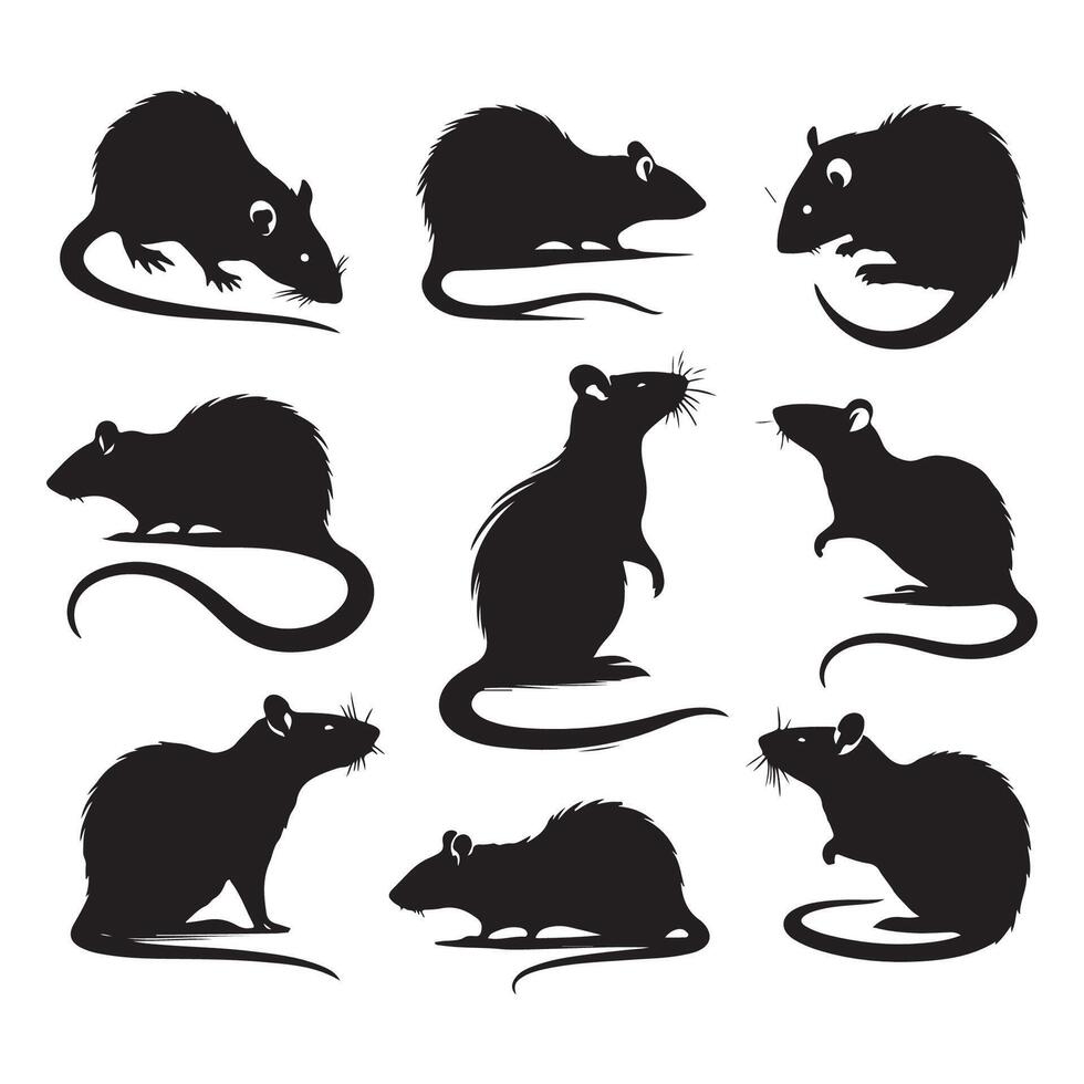 Array of rat silhouettes on a blank white background vector