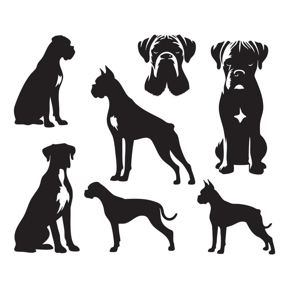 Blackened outline of a boxer dog resting on a white background vector