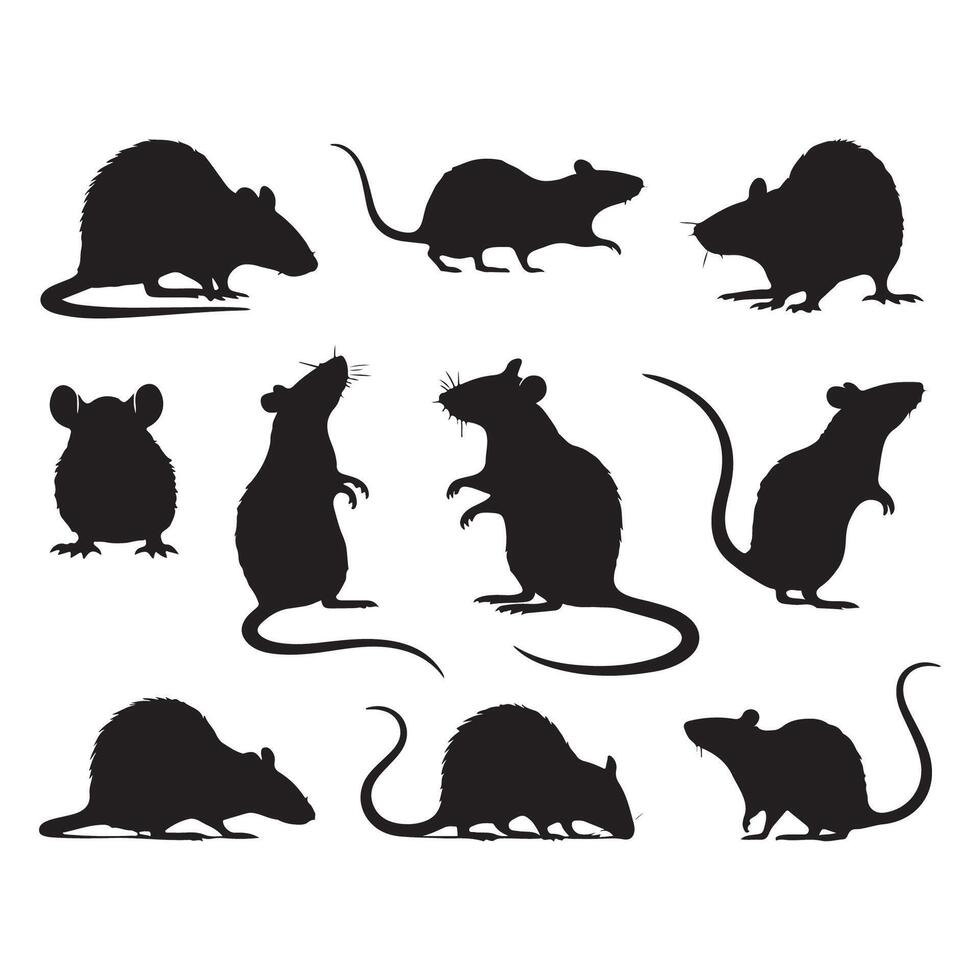 Collection of black rat silhouettes on a white backdrop vector