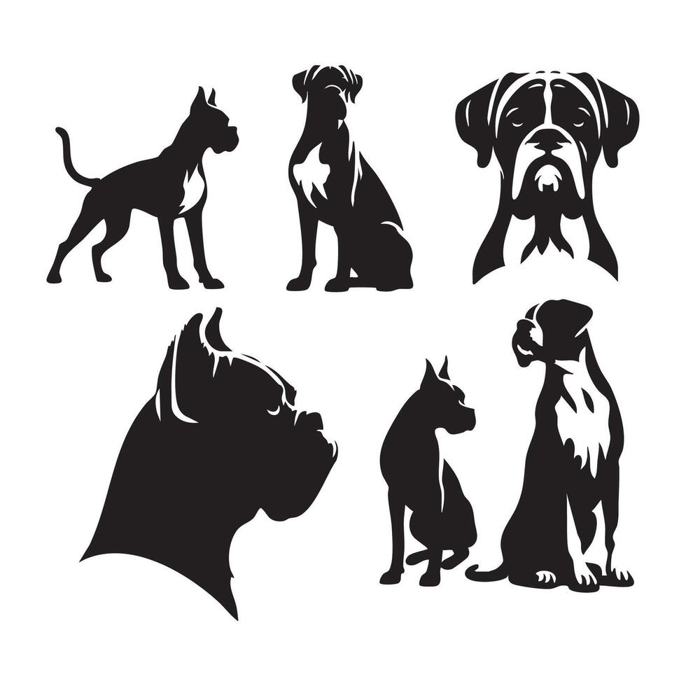 Silhouetted figure of a boxer dog on a white backdrop vector