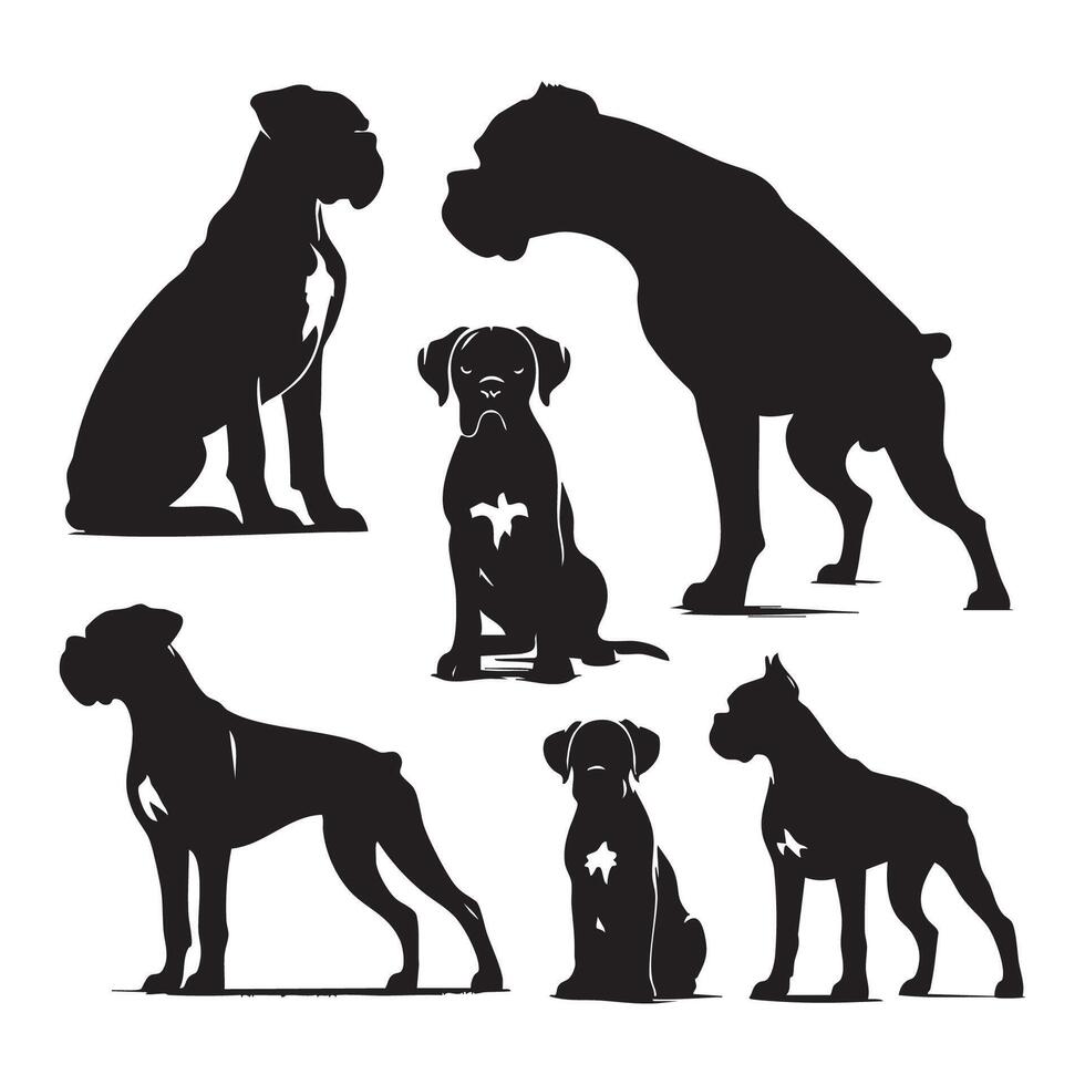 Bold silhouette of a boxer dog against a light white background vector