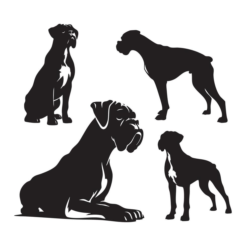 Silhouette set of boxer dog on white background vector