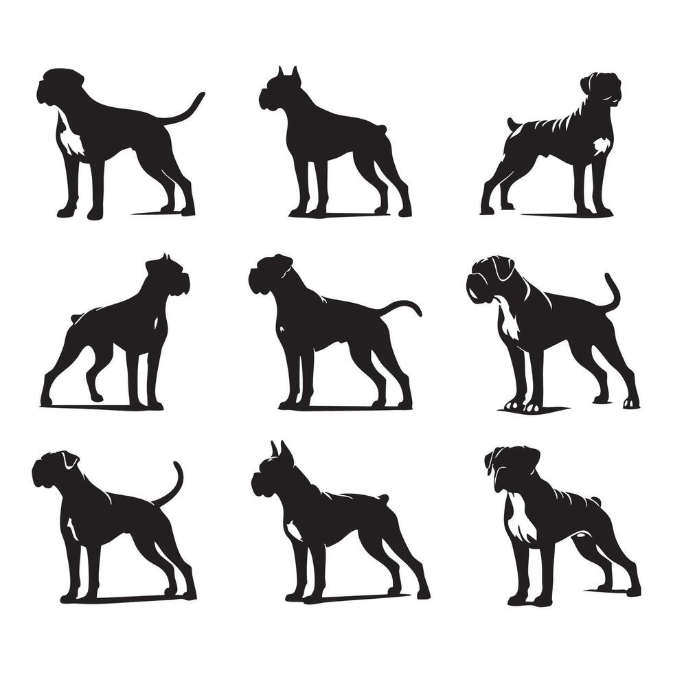 Contrasting silhouette of a boxer dog against a pure white background vector