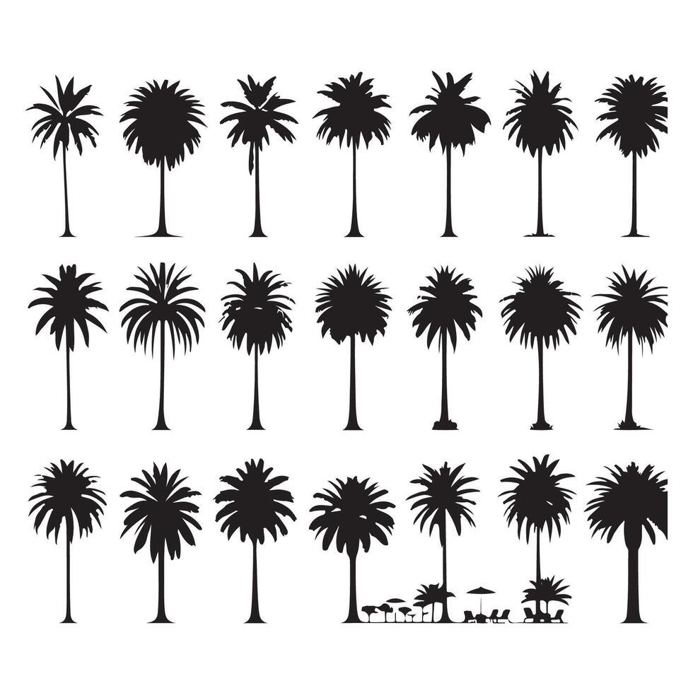 Collection of palm tree silhouettes against a white backdrop vector