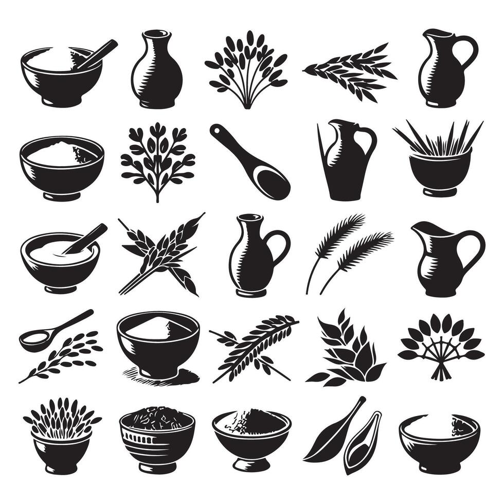 Illustrated silhouettes showcasing clay rice set vector