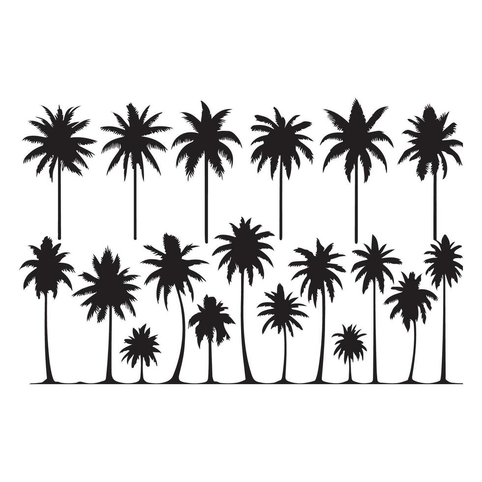 Ensemble of palm tree figures set against a clear white surface vector