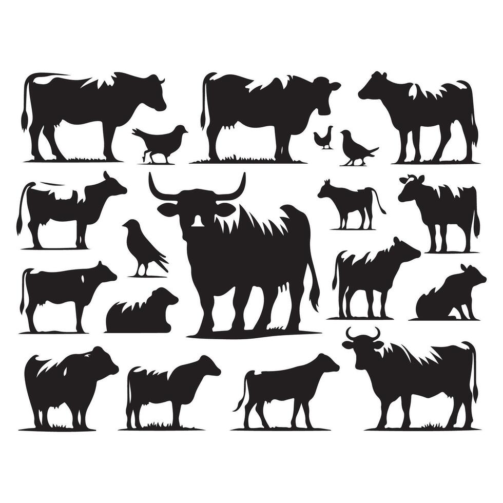 Ensemble of cow silhouettes showcased against a white surface vector