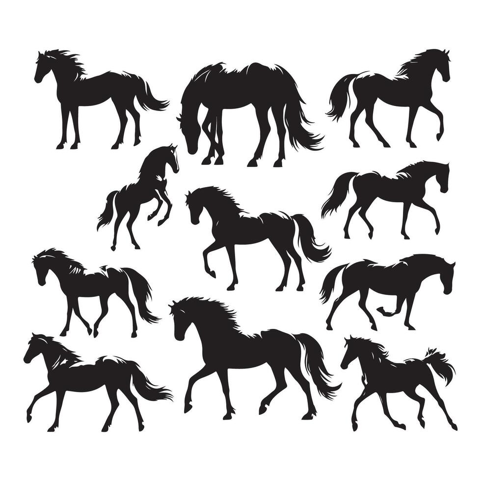 Array of horse silhouettes displayed on a white canvas vector