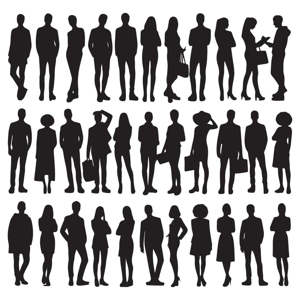 Silhouette set of multiple people together vector