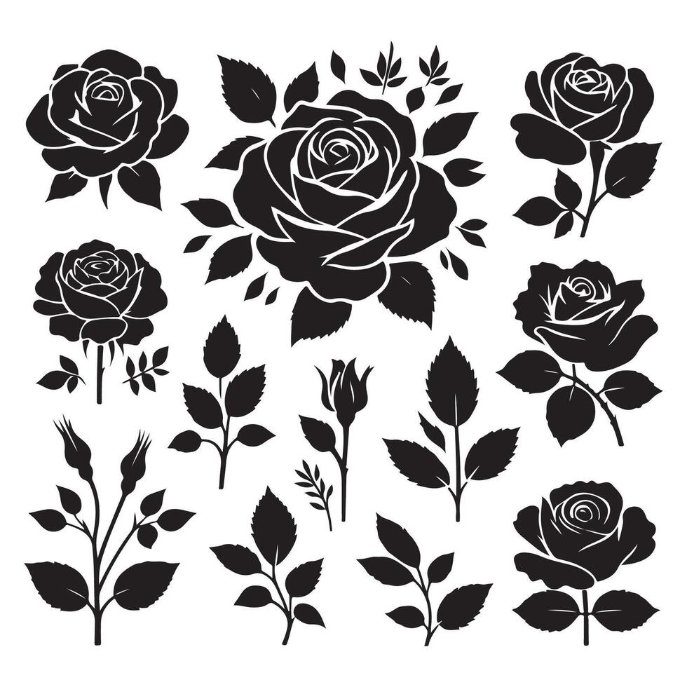 Assortment of rose silhouettes presented on a white background vector