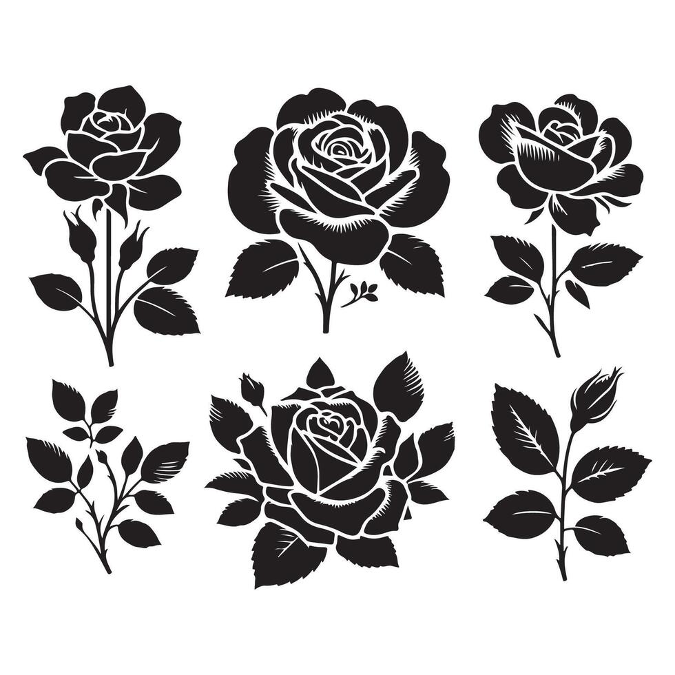Series of rose silhouettes isolated on a white canvas vector