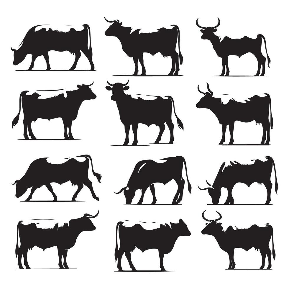 Batch of cow silhouette images displayed on a white surface vector