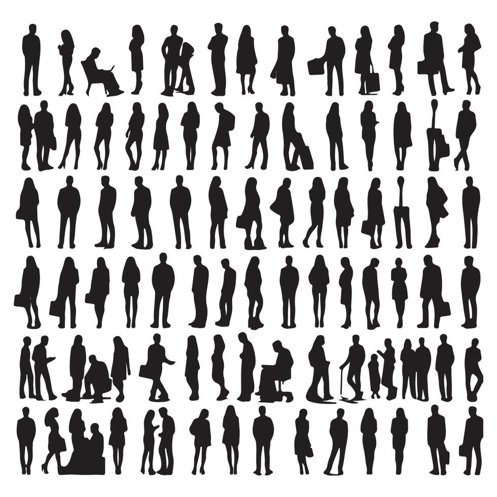 Silhouetted figures of various individuals standing close together vector