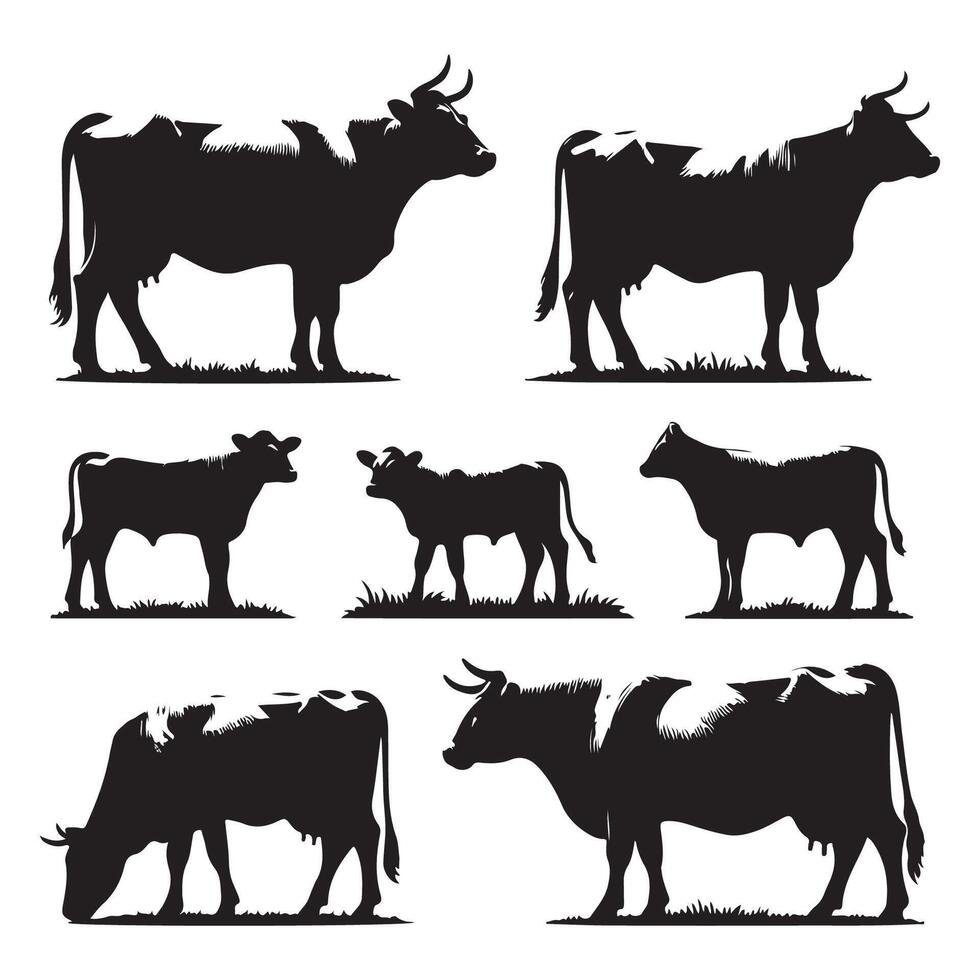 Batch of cow silhouette designs displayed on a white background vector