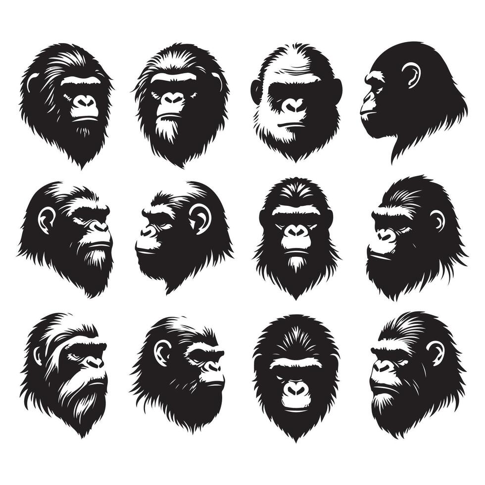 Set of ape head silhouettes vector