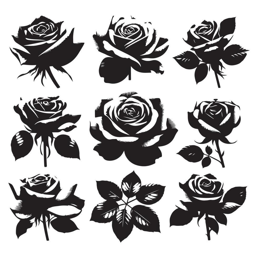 Bunch of rose silhouettes featured on a plain white surface vector