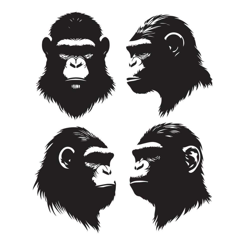 Silhouetted collection of ape heads vector
