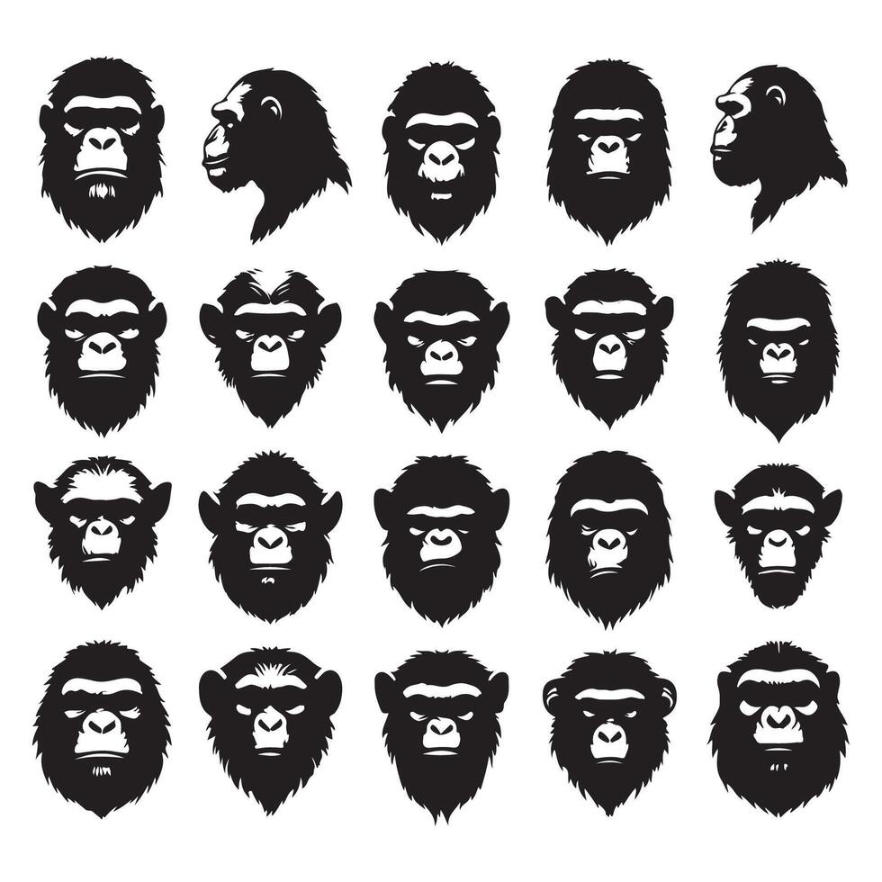 Ape head silhouette set vector