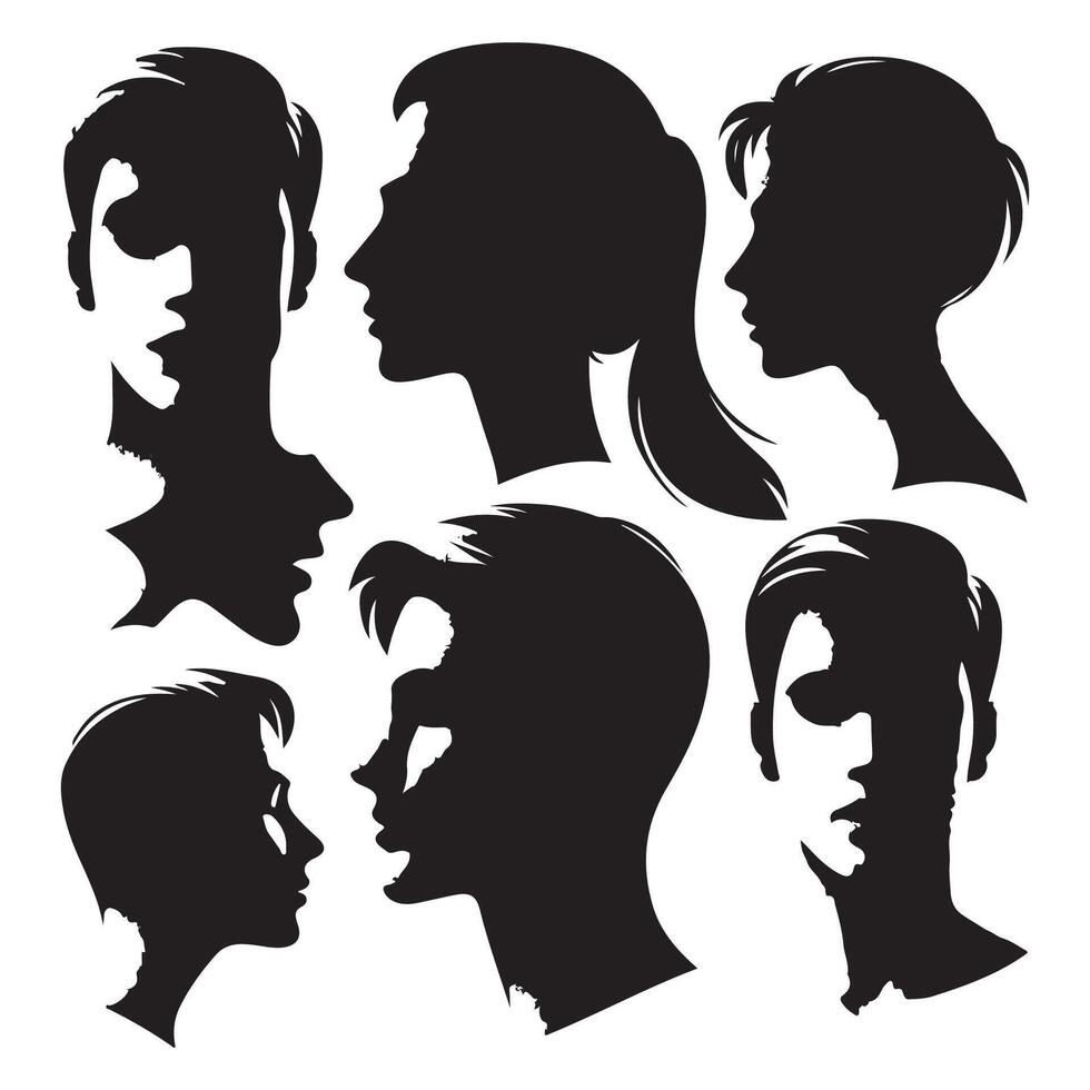 Dark silhouette of an individuals head and shoulders vector