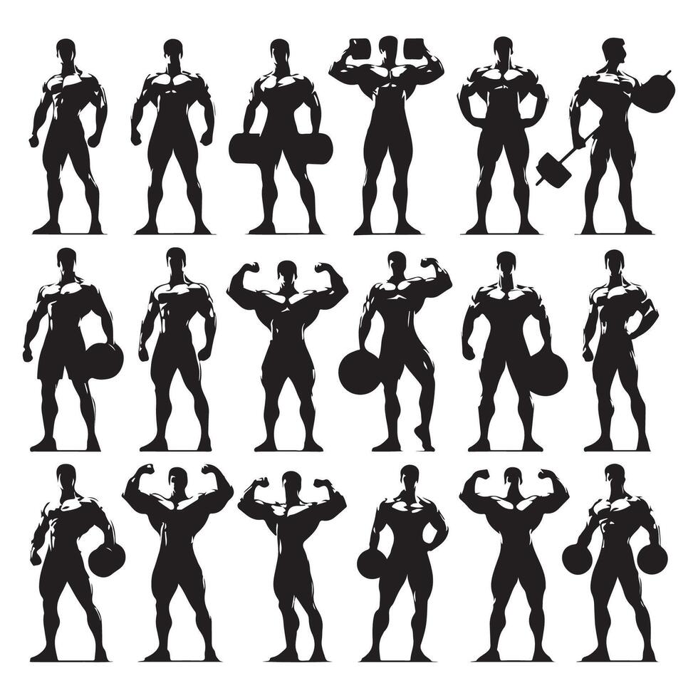 Silhouette set of bodybuilder vector