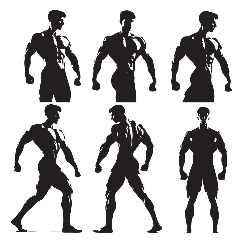 Bodybuilder silhouette set vector