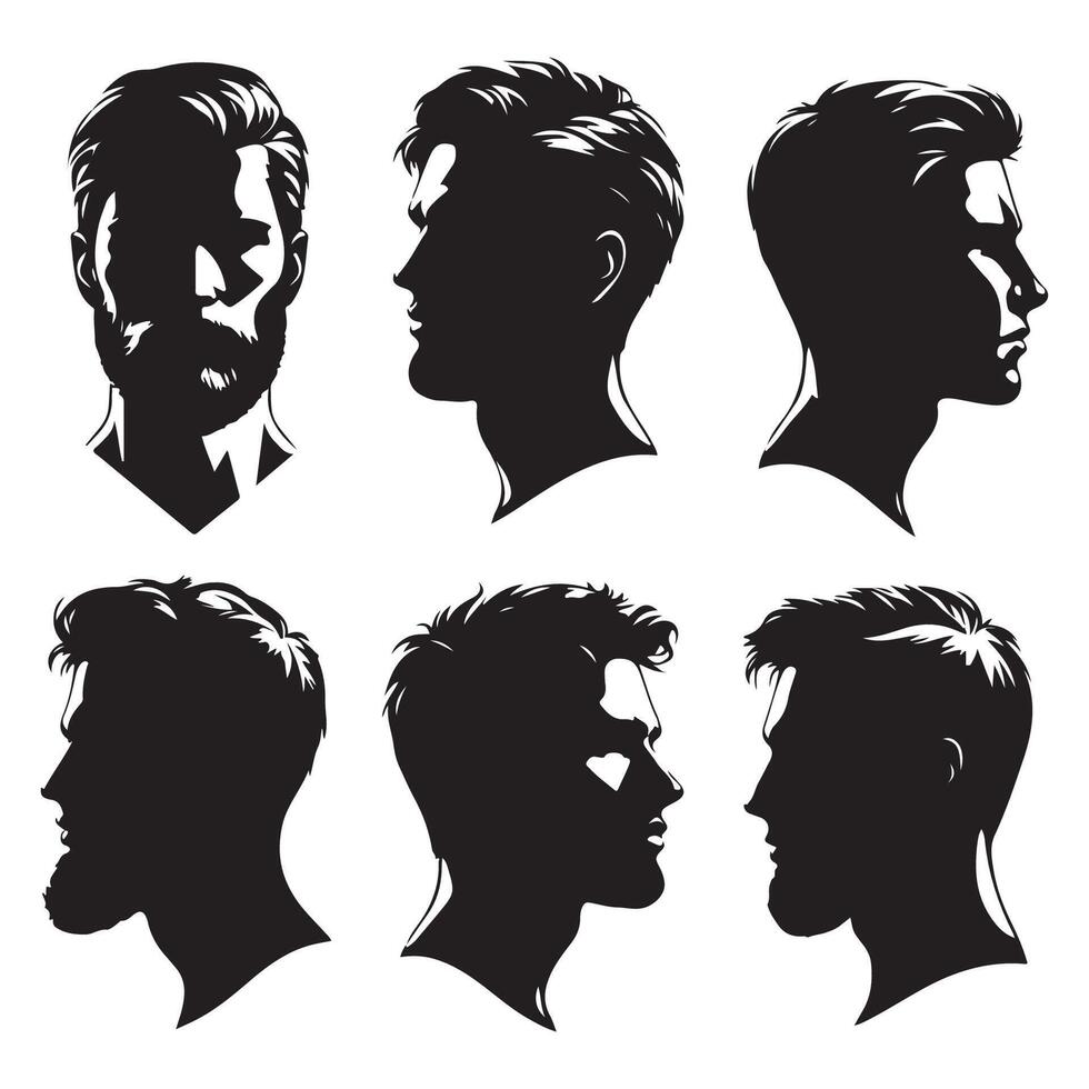 Series of mens head outlines vector