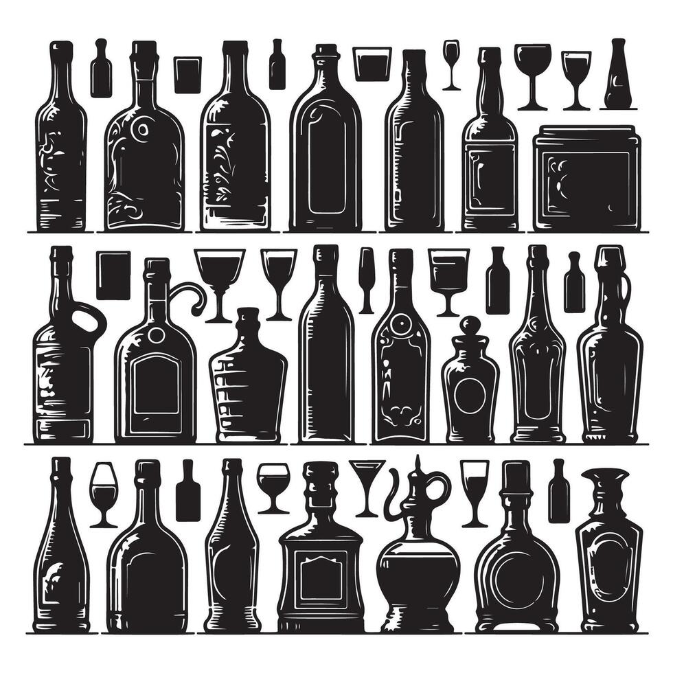 Group of bottle silhouettes vector