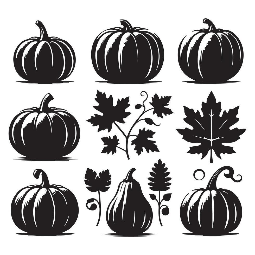 A diverse set of pumpkin silhouettes isolated on white vector
