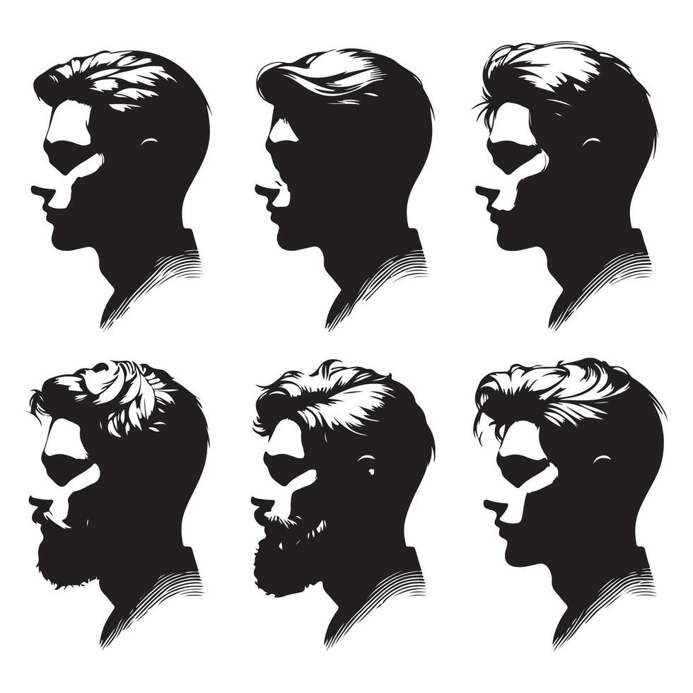 Set of mens head shapes in silhouette vector