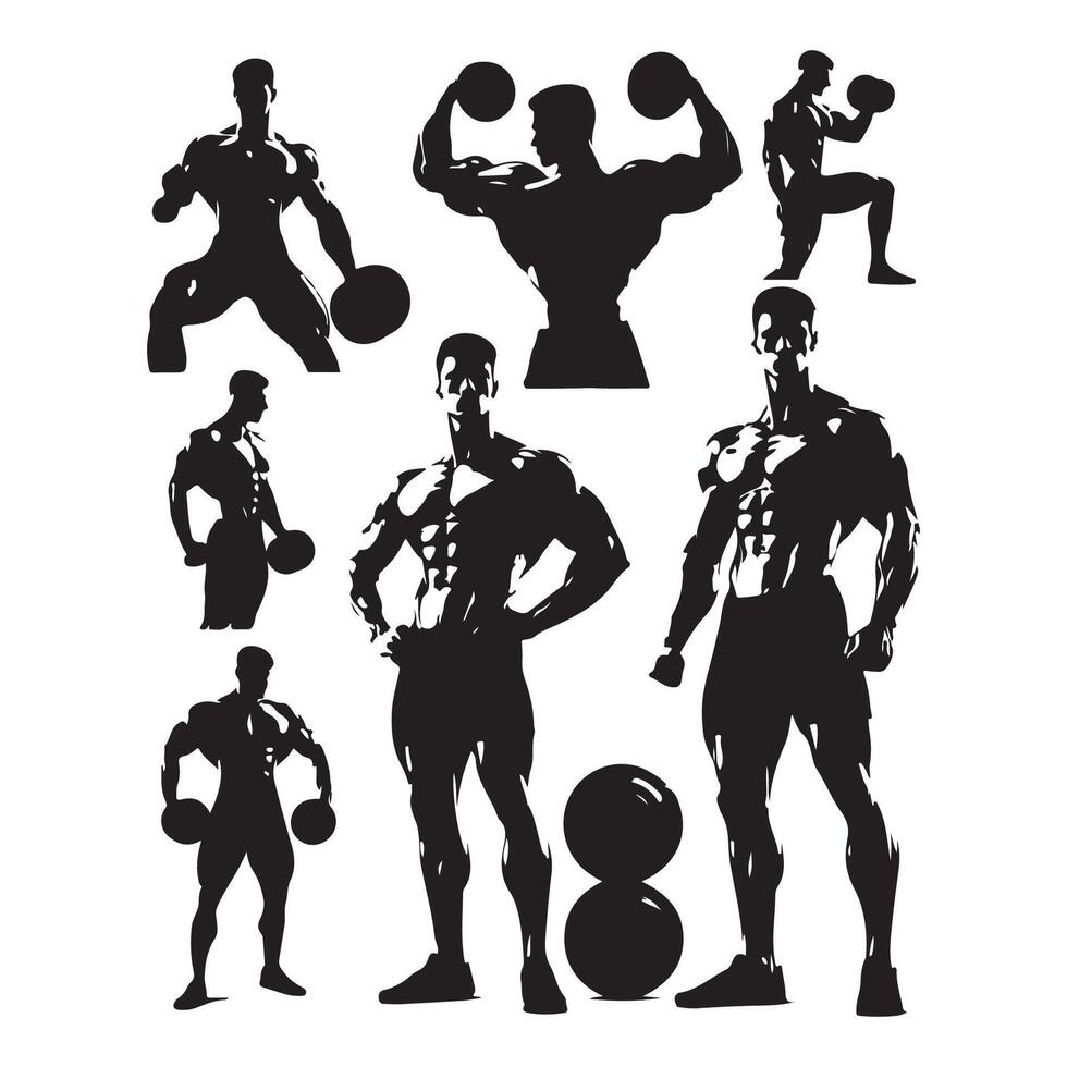 Bodybuilder shadow set vector