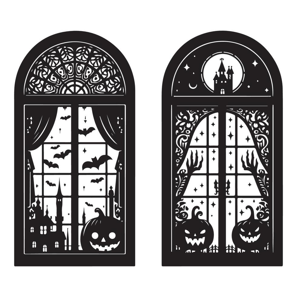 Halloween window silhouette designs positioned on a white background vector