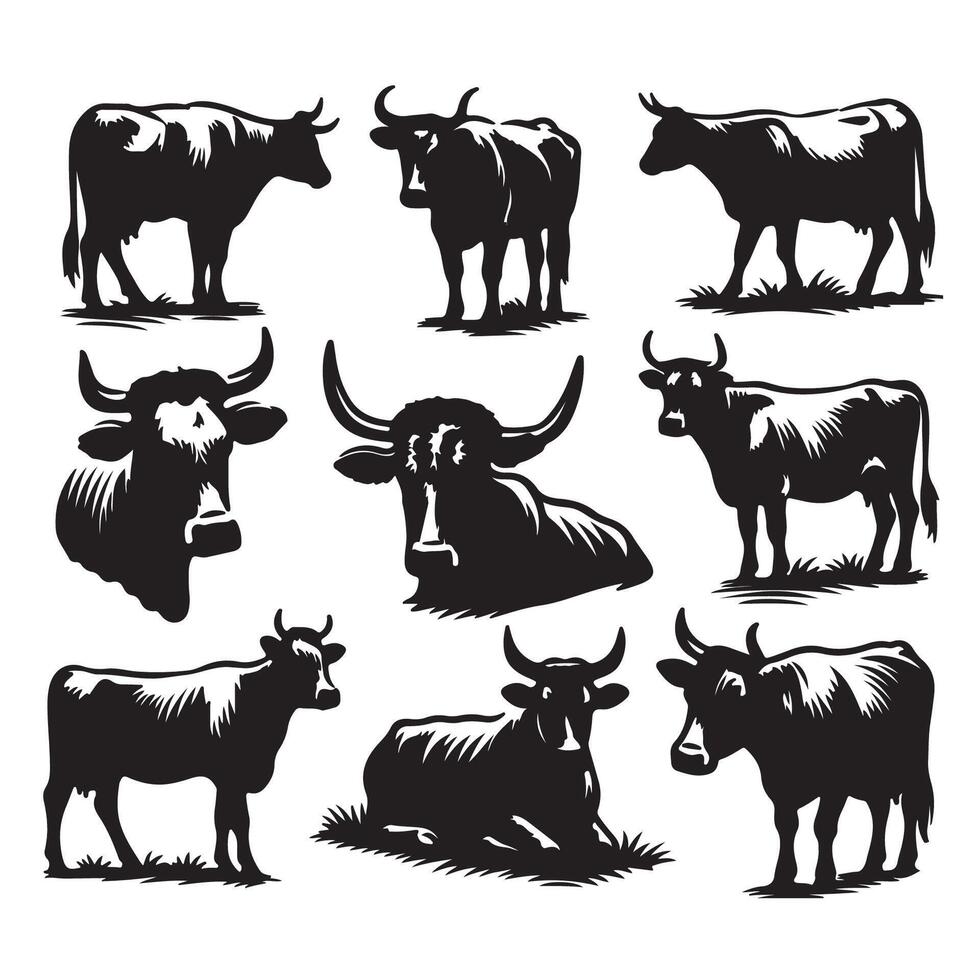Assortment of cow shadows on a white background vector