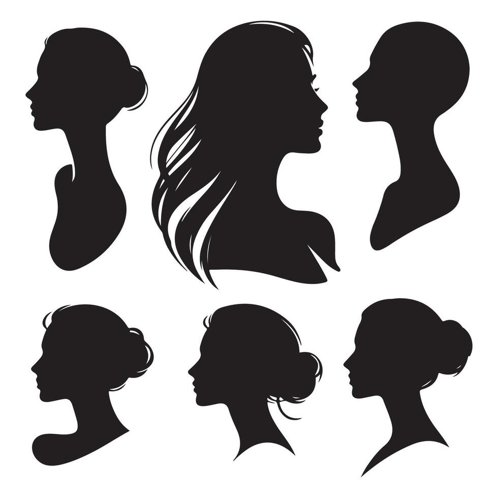 Set with woman head silhouette forms vector