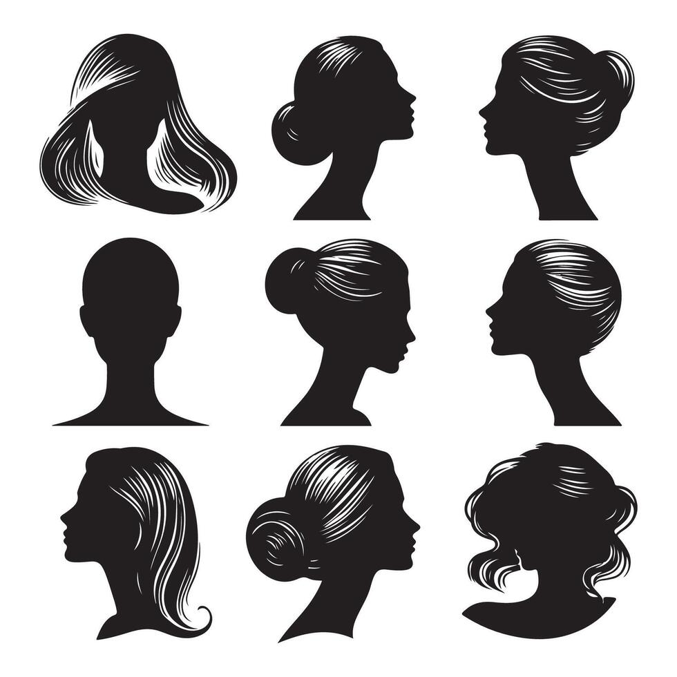 Silhouettes of womans head in set vector