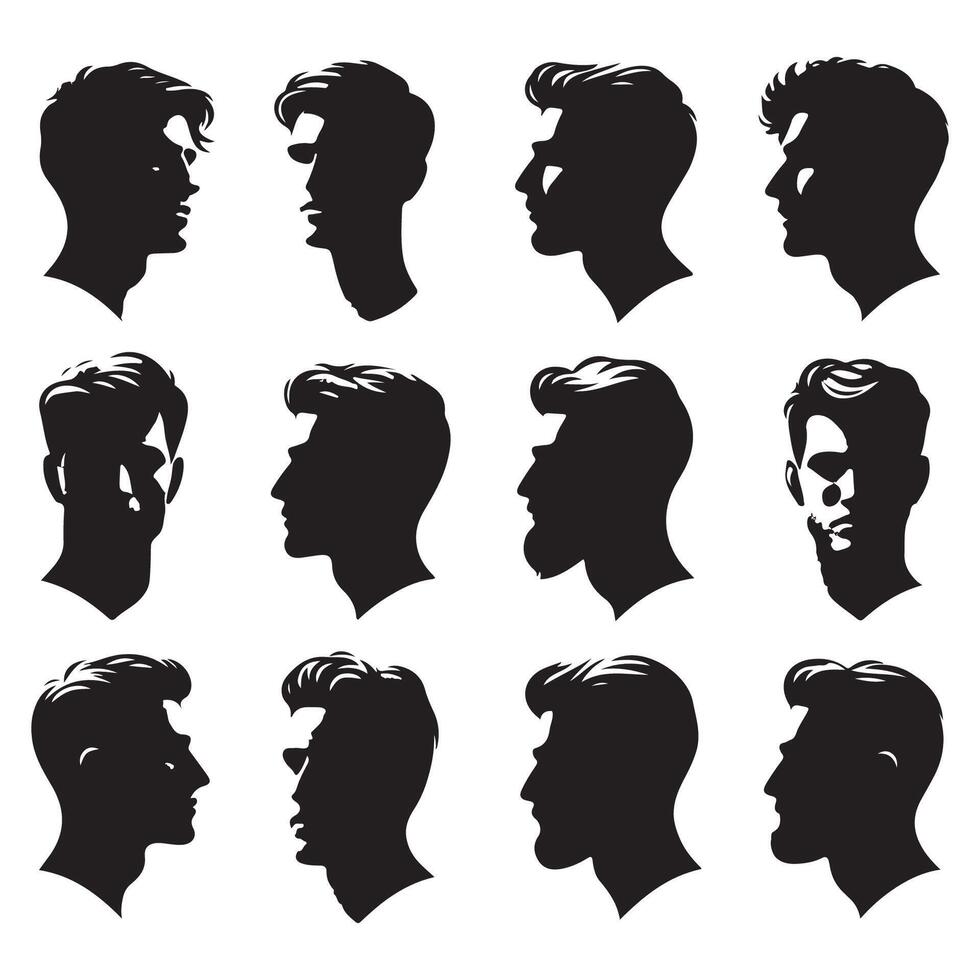 Shadow series of male heads vector