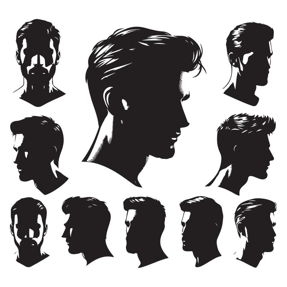 Set of male head profiles in shadow vector
