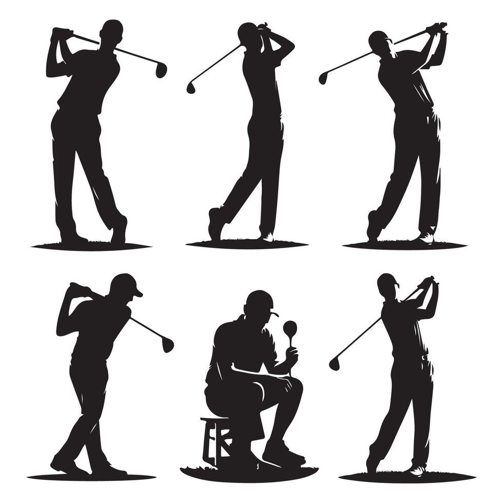 Set featuring golfer silhouettes vector