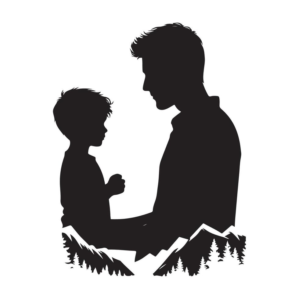 Silhouette artwork showcasing a father and son vector