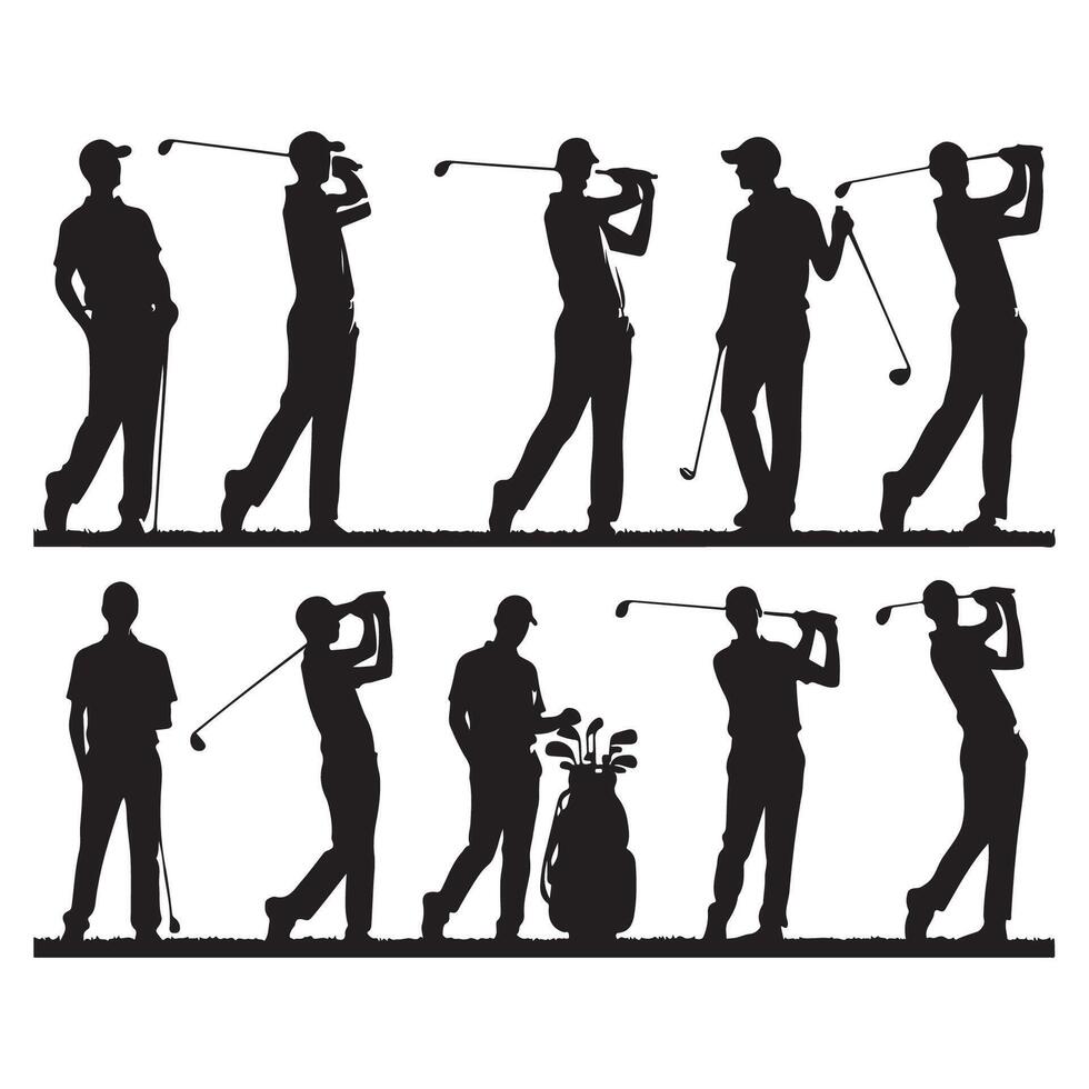 Silhouette set of golfer vector