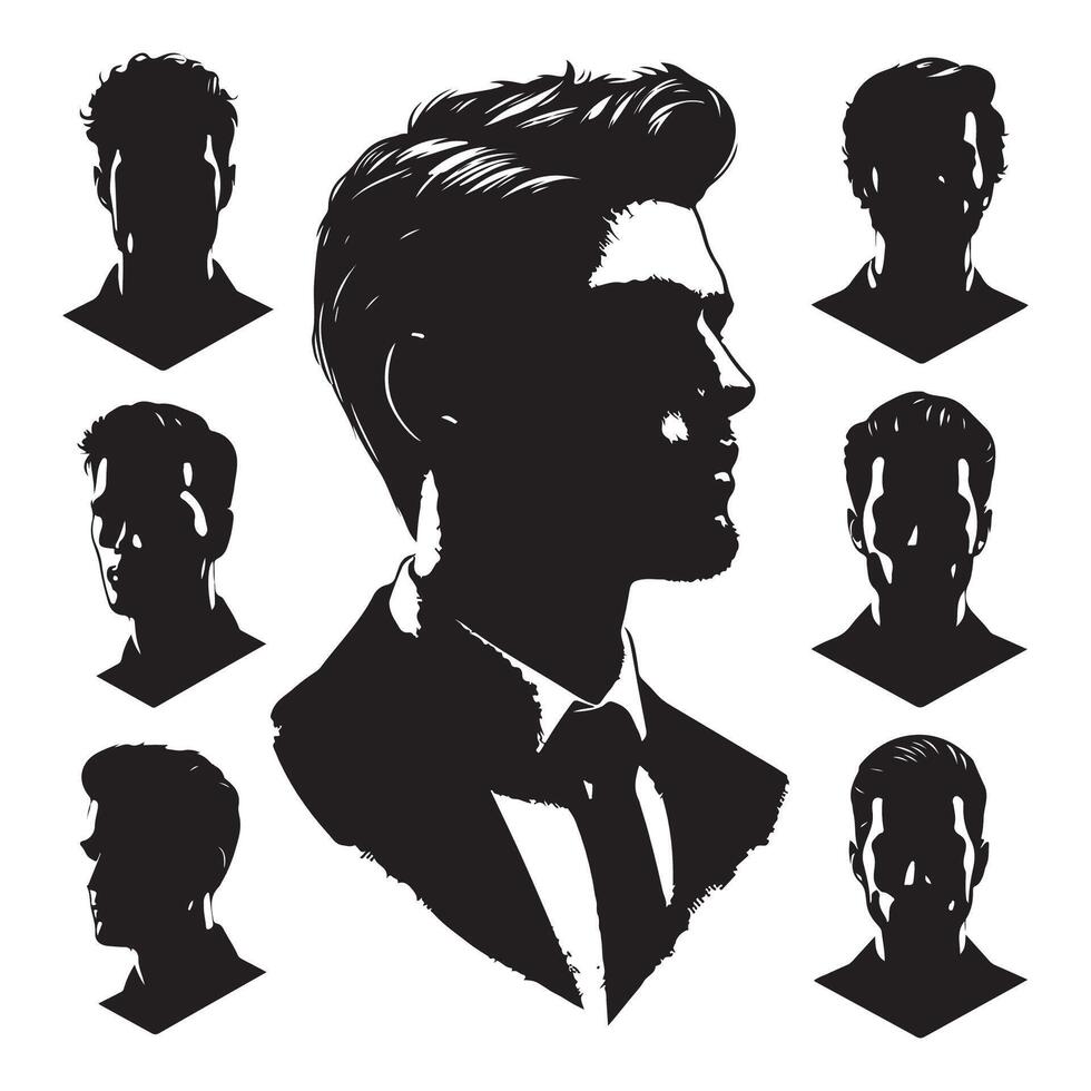 Shadowed profile set of male faces vector