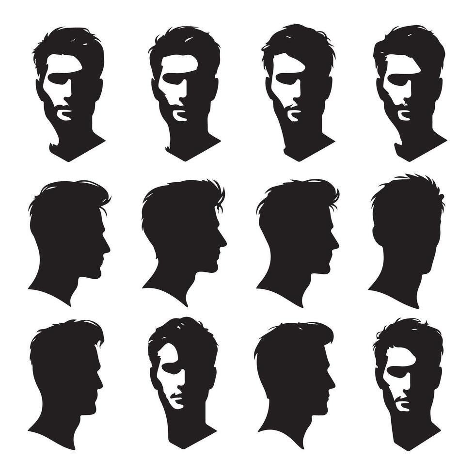Silhouette set of men head vector