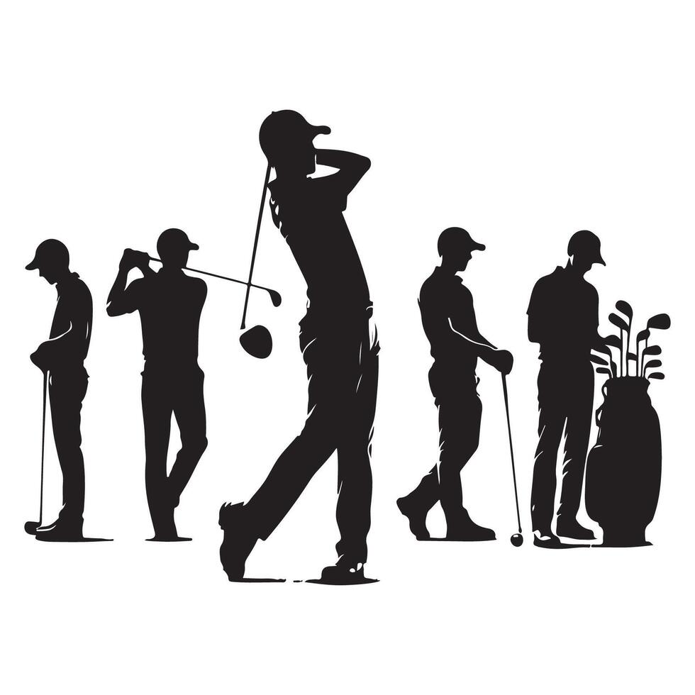 Collection of golfer silhouettes vector