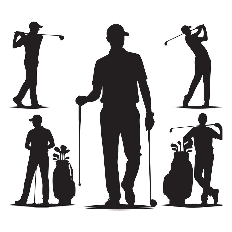 Set of golfer silhouettes vector
