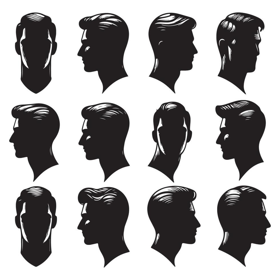 Outline series of mens profiles vector