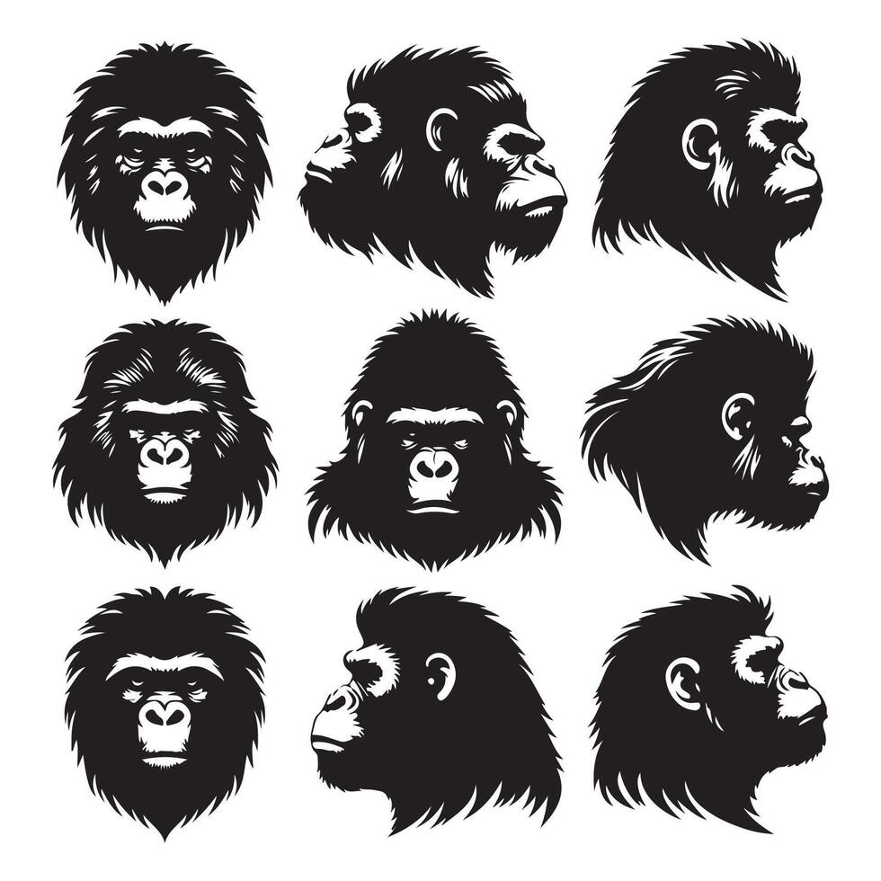 Collection of ape silhouettes vector
