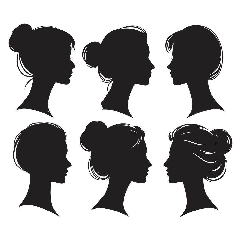 Womans head silhouette set vector