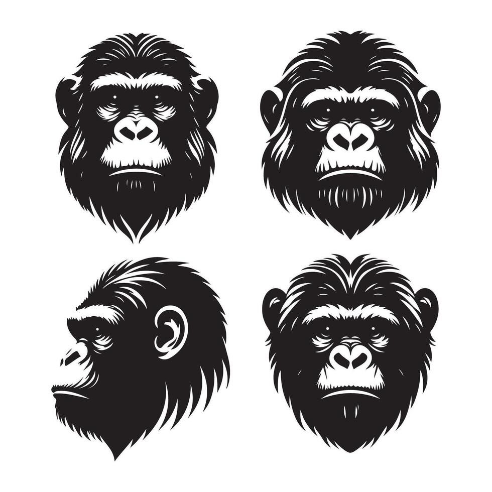 Silhouette set featuring ape heads vector