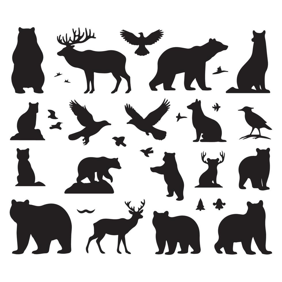 Collection set of bear silhouettes vector