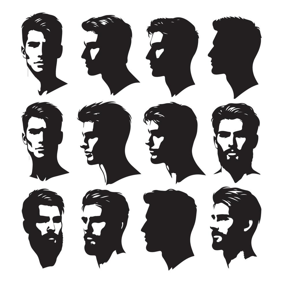 Set of shadowed male head profiles vector